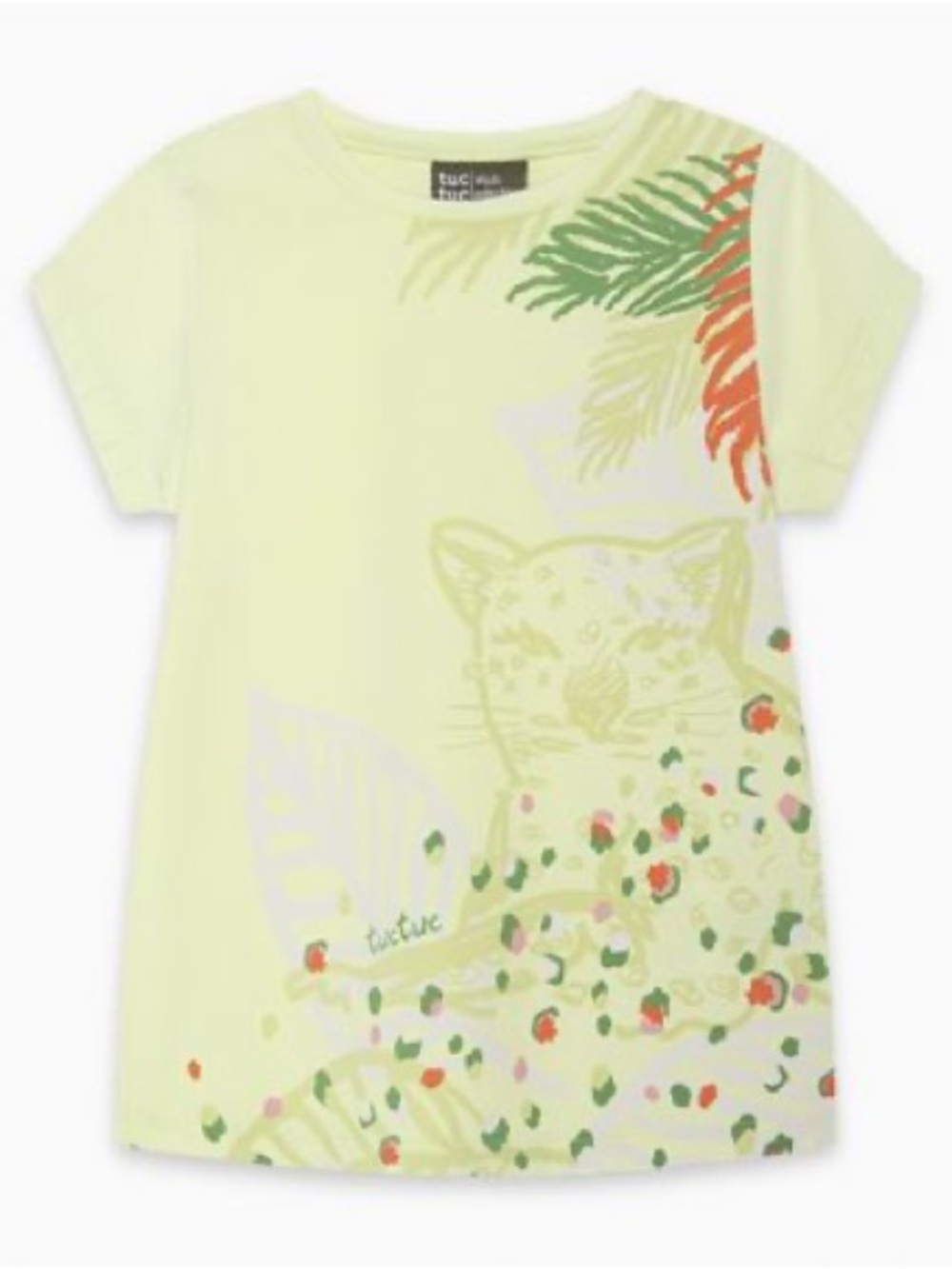 Girls' Light Yellow Leopard Print Short Sleeve Tee